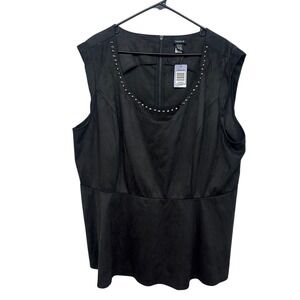 Torrid 4X Black Faux Suede Peplum Tank Studded Scoop Neck Boho Dark Feminine NWT